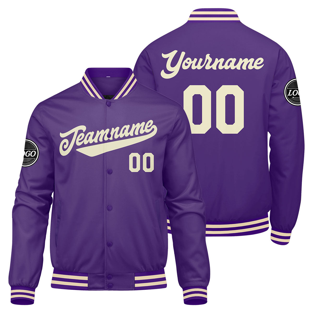 Chaqueta universitaria personalizada estilo Letterman para hombres-mujeres y jóvenes-color morado y crema
