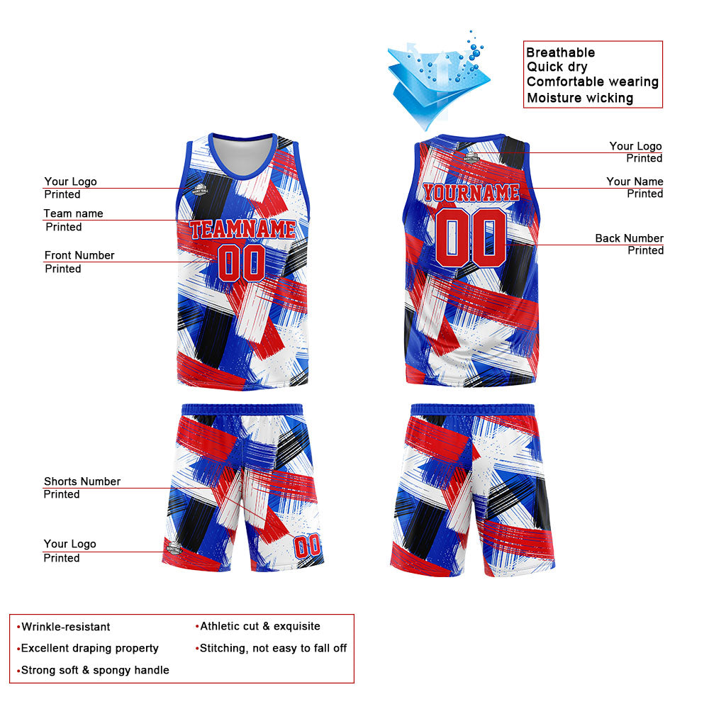 Uniforme de baloncesto personalizado en rojo real con su logotipo-nombre y número impresos