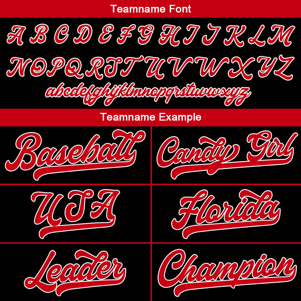 Camiseta de béisbol personalizada con diseño bordado & estilo hip hop & color negro y rojo