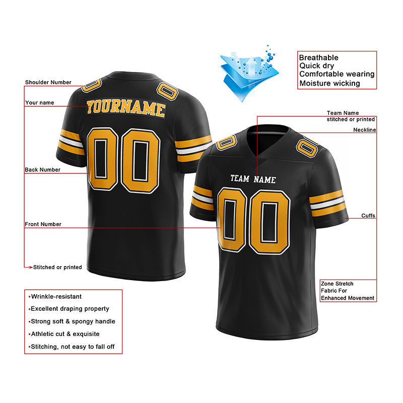 customized authentic football jersey black yellow -white mesh