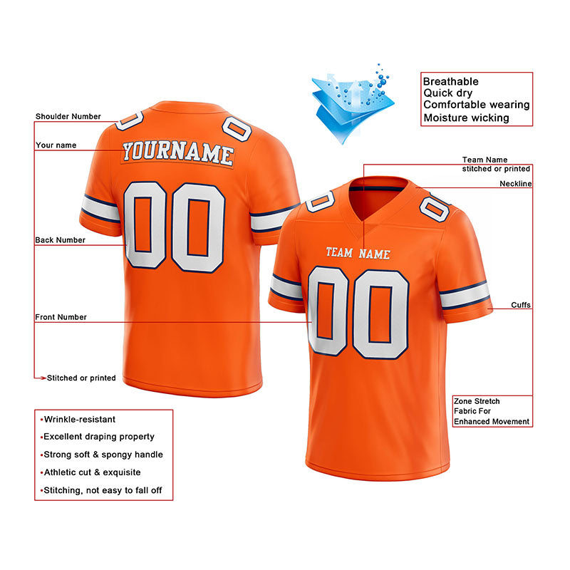 customized  authentic football jersey orange white-black mesh