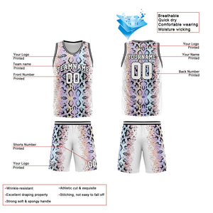 Uniforme de baloncesto personalizado con estampado de serpiente y tu logotipo-nombre y número impresos