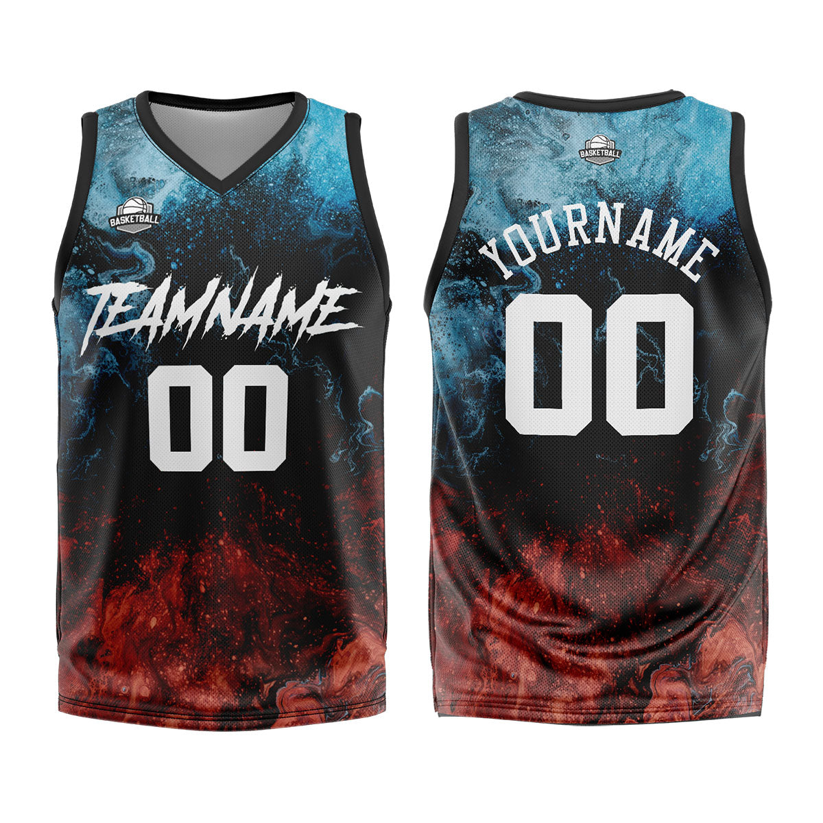 Uniforme de baloncesto personalizado de Water and Fire con tu logotipo-nombre y número impresos
