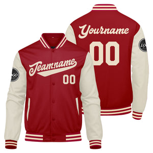 Chaqueta universitaria personalizada estilo Letterman para hombres-mujeres y jóvenes-color rojo crema