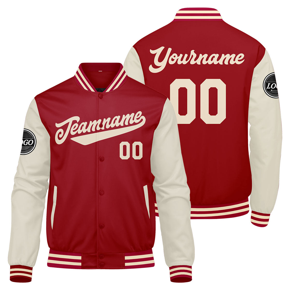 Chaqueta universitaria personalizada estilo Letterman para hombres-mujeres y jóvenes-color rojo crema