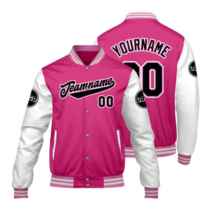Chaquetas universitarias personalizadas en rosa y blanco para hombres & mujeres y jóvenes & Chaquetas Letterman personalizadas