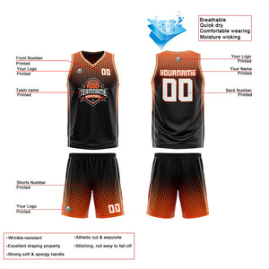 Traje de baloncesto reversible personalizado en negro-naranja y crema para adultos y niños