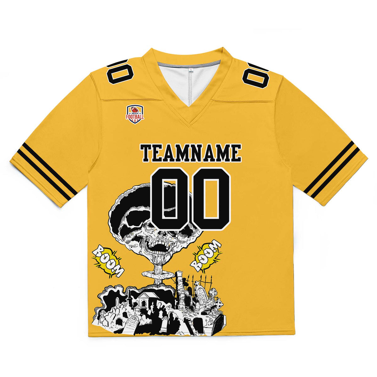 Camiseta de fútbol personalizada con nombre y número del equipo impresos y bordados en color amarillo