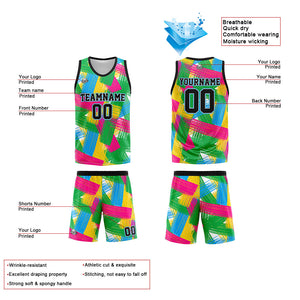 Uniforme de baloncesto personalizado verde y rosa con tu logotipo-nombre y número impresos