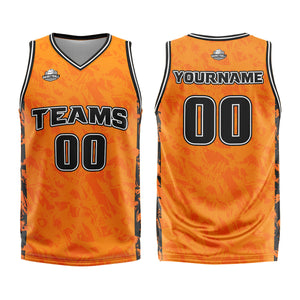 Uniforme de baloncesto personalizado color naranja roto con tu logotipo-nombre y número impresos