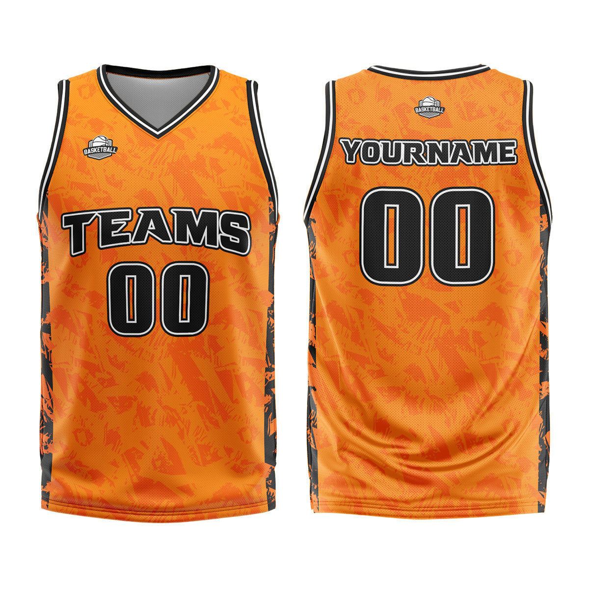 Uniforme de baloncesto personalizado color naranja roto con tu logotipo-nombre y número impresos