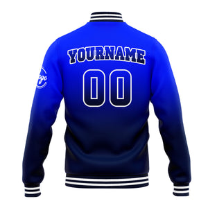 Chaqueta universitaria personalizada estilo Letterman para hombres-mujeres y jóvenes (azul marino y azul marino)