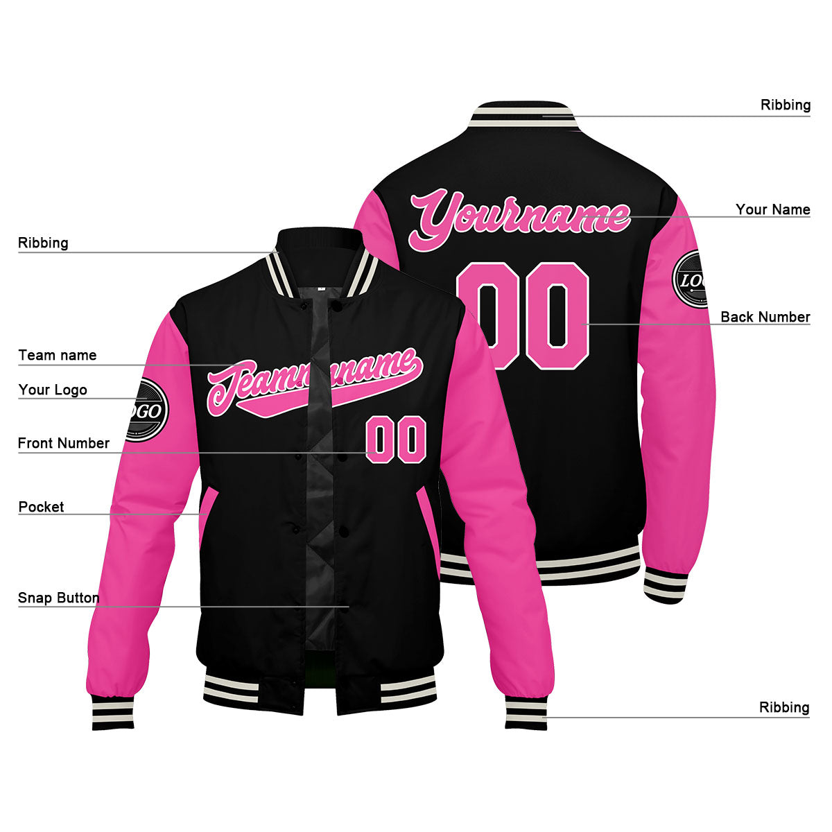 Chaqueta universitaria personalizada estilo Letterman para hombres-mujeres y jóvenes-color rosa