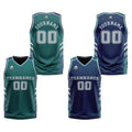 Traje de baloncesto reversible personalizado en verde medianoche-azul marino y gris para adultos y niños