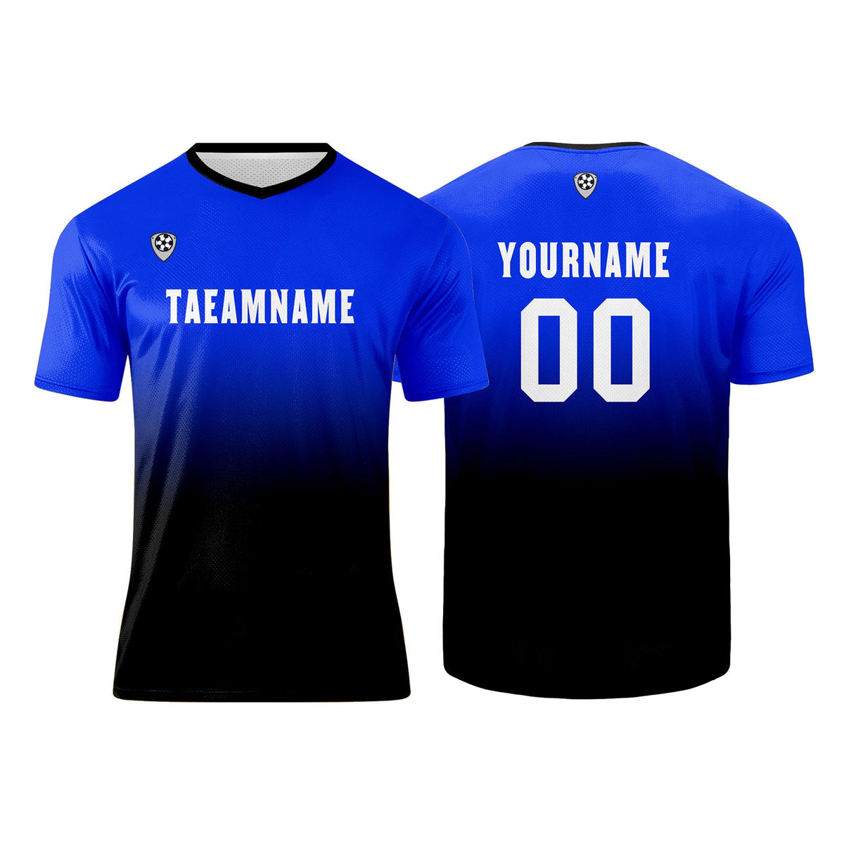 Conjunto personalizado de camiseta de uniforme azul y negro para niños y adultos