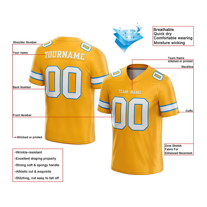 customized  authentic football jersey white powder blue -yellow mesh