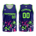 Uniforme de baloncesto personalizado azul marino verde neón con tu logotipo-nombre y número impresos
