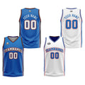 Traje de baloncesto reversible azul-blanco y naranja personalizado para adultos y niños