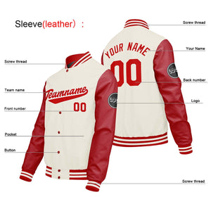 Chaquetas universitarias personalizadas en color crema & blanco y rojo para hombres & mujeres y jóvenes & Chaquetas tipo Letterman personalizadas