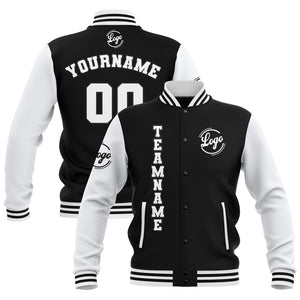 Chaquetas universitarias impermeables personalizadas en blanco y negro con nombre-número y logotipo bordados a medida