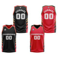 Traje de baloncesto reversible negro-rojo y dorado personalizado para adultos y niños