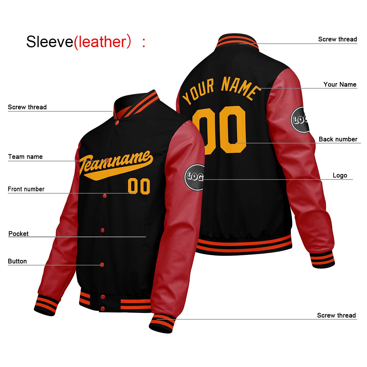 Chaquetas universitarias personalizadas negras y rojas para hombres & mujeres y jóvenes & Chaquetas Letterman personalizadas