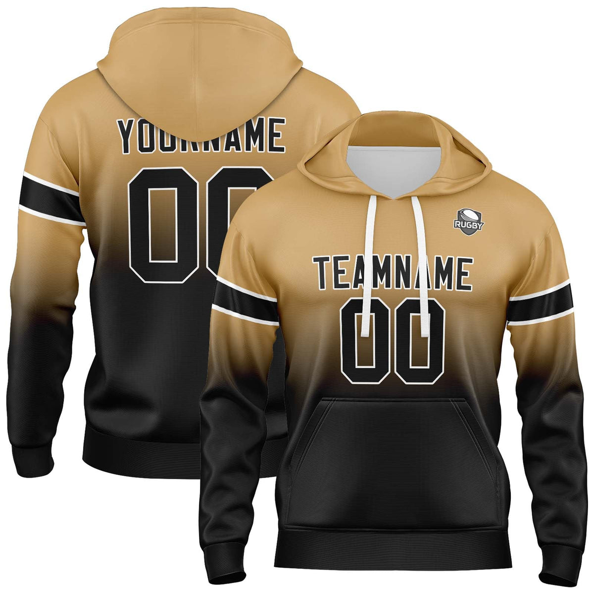 Sudadera con capucha personalizada con degradado para hombre-mujer-niña o niño Estampa tu logotipo-nombre o número en dorado y negro