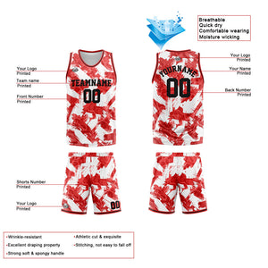 Uniforme de baloncesto personalizado rojo y blanco con tu logotipo-nombre y número impresos