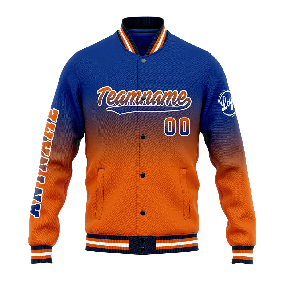 Chaqueta universitaria personalizada estilo Letterman para hombres-mujeres y jóvenes-color azul rey y naranja
