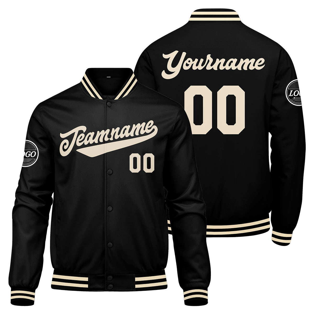 Chaqueta universitaria personalizada estilo Letterman para hombres-mujeres y jóvenes-color negro y crema