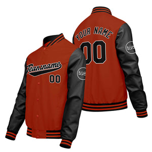 Chaquetas universitarias personalizadas en naranja y negro para hombres & mujeres y jóvenes & Chaquetas Letterman personalizadas