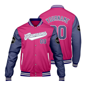 Chaquetas universitarias personalizadas en rosa y morado para hombres & mujeres y jóvenes & Chaquetas tipo Letterman personalizadas