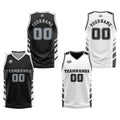 Traje de baloncesto reversible personalizado en negro-blanco y gris para adultos y niños