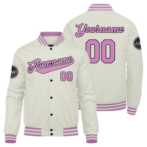 Chaqueta universitaria personalizada estilo Letterman para hombres-mujeres y jóvenes-color crema y rosa