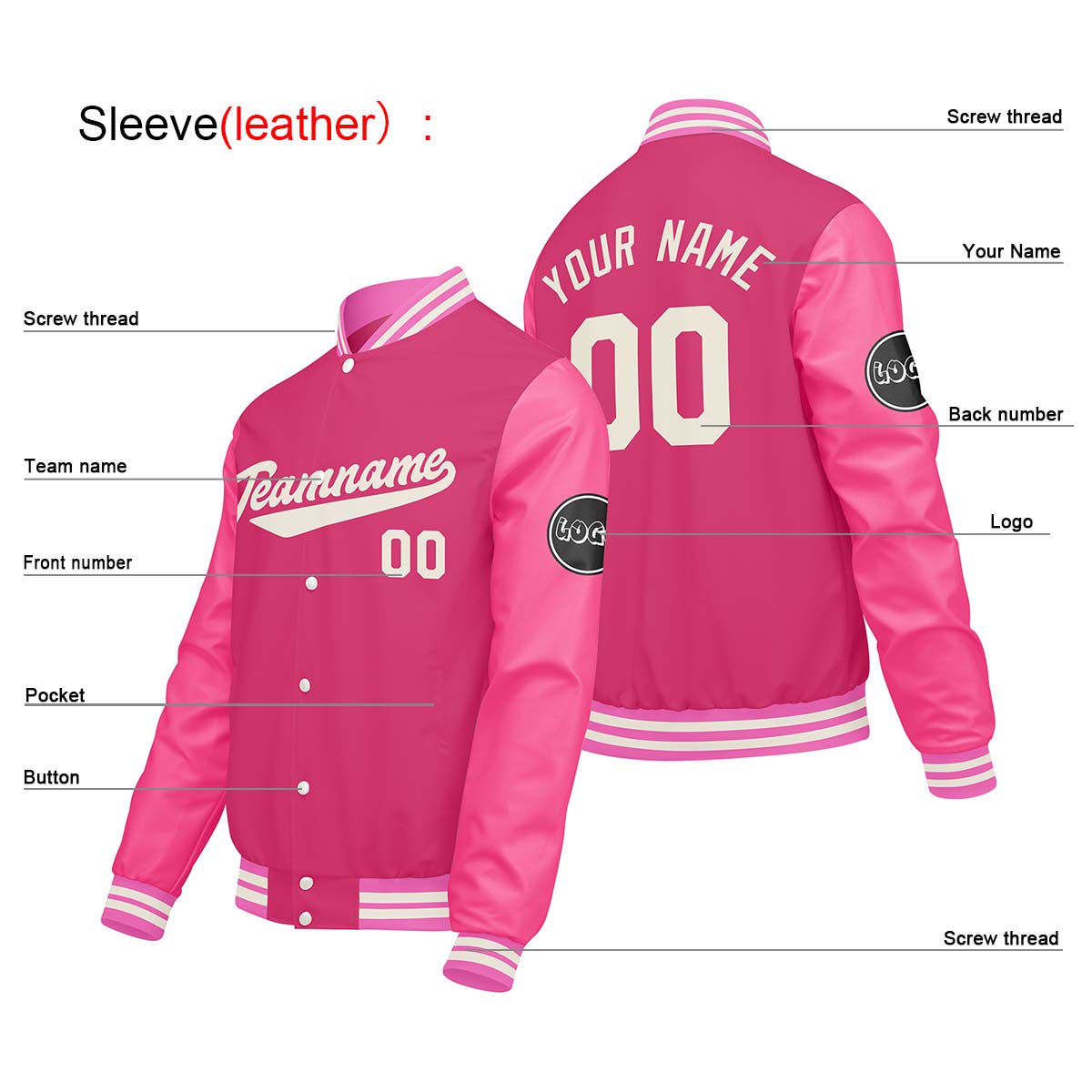 Chaquetas universitarias rosas personalizadas para hombres & mujeres y jóvenes & Chaquetas Letterman personalizadas