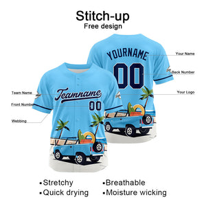 Camiseta de béisbol azul con dise?o personalizado estampado completo