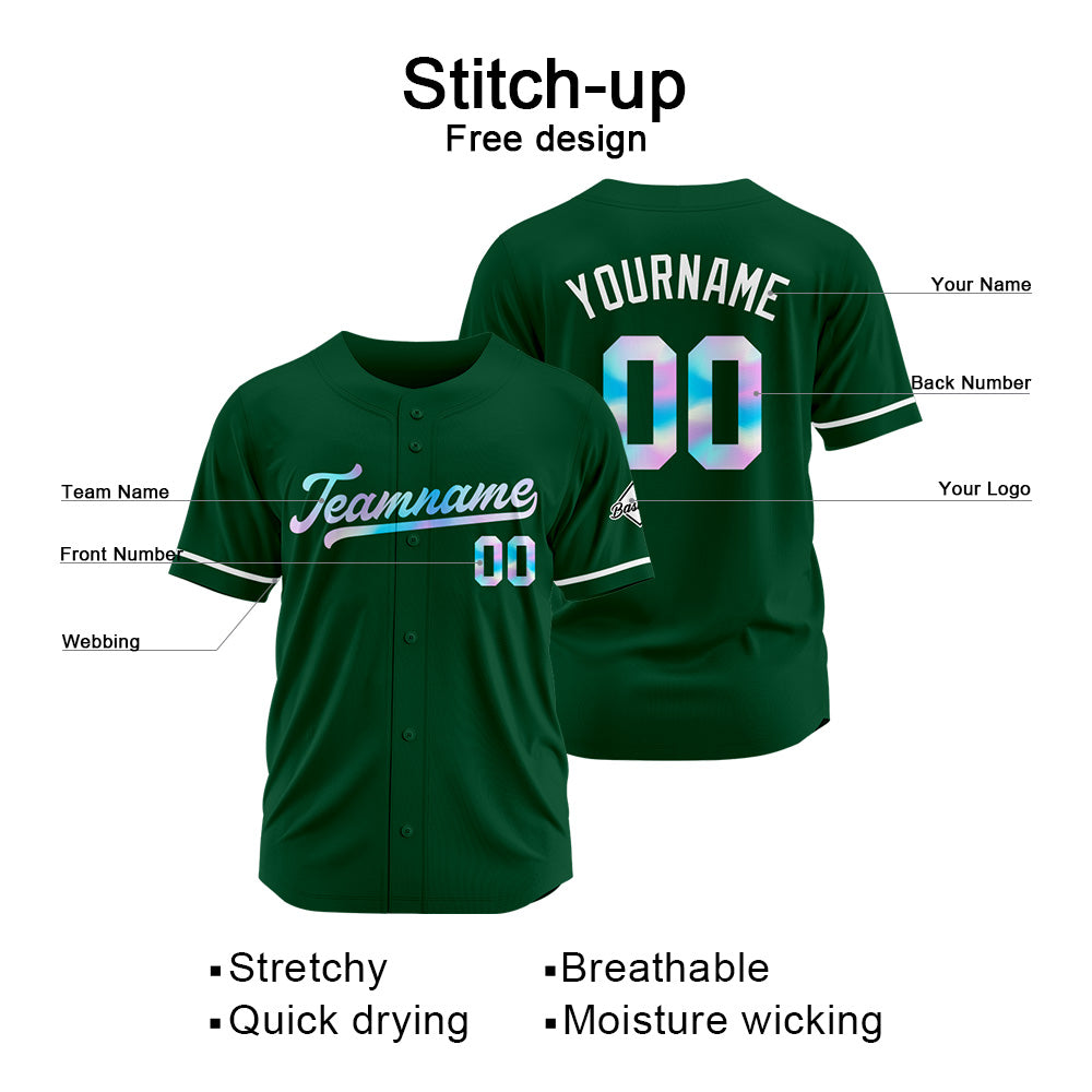 Camiseta de béisbol verde oscuro personalizada con diseño bordado Camisetas de béisbol de hip hop personalizadas