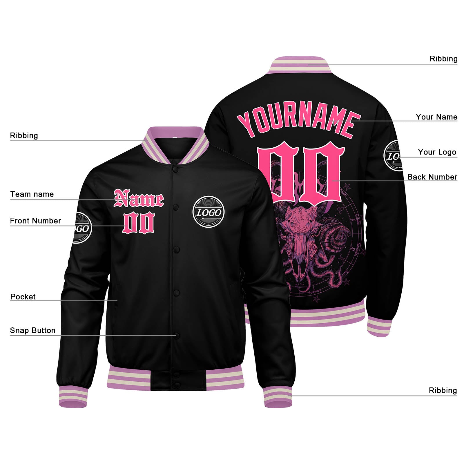 Chaqueta universitaria personalizada estilo Letterman para hombres-mujeres y jóvenes-color rosa