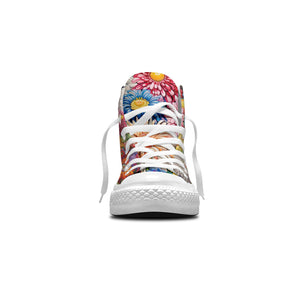Elegancia Floreciente: Zapatillas de lona de media caña para hombre y mujer -Realza tu estilo con estas zapatillas de lona de caña media que presentan la elegante y divertida estética de los diseños artísticos de crisantemos