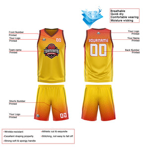 Traje de baloncesto reversible personalizado amarillo-rojo y negro para adultos y niños
