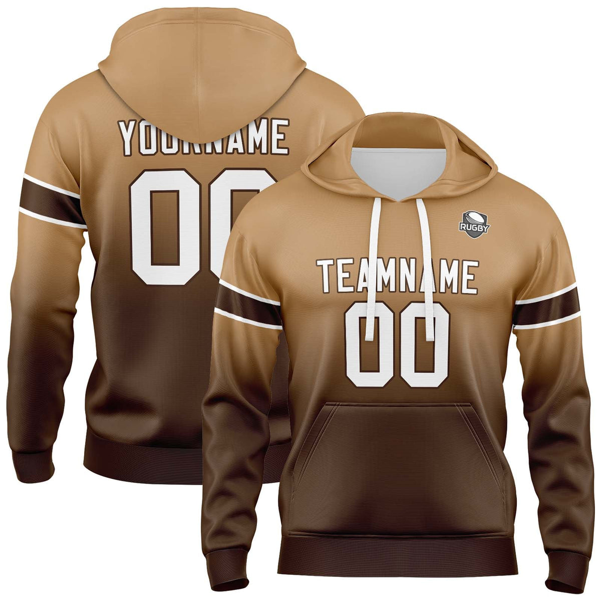 Sudadera con capucha degradada personalizada para hombre-mujer-niña o niño Estampa tu logotipo-nombre o número en color marrón