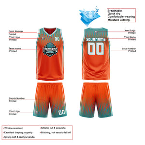 Traje de baloncesto reversible personalizado en naranja-cian y blanco para adultos y niños