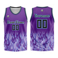Uniforme de baloncesto personalizado con diseño de llama morada y estampado de tu logotipo-nombre y número