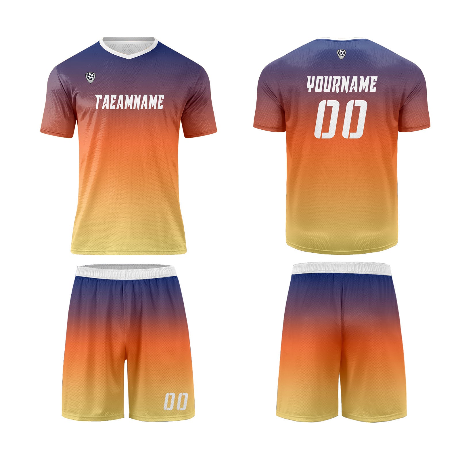 Conjunto personalizado de camiseta de uniforme azul & naranja y amarillo para niños y adultos