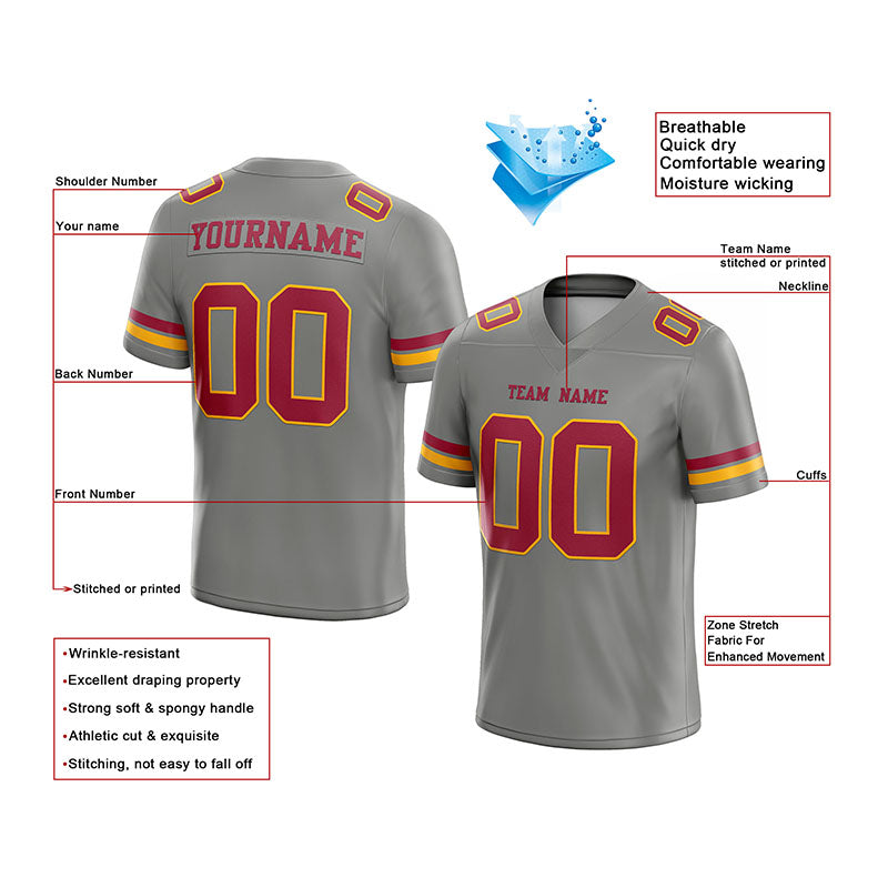 customized authentic football jersey gray red -gold mesh