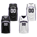 Traje de baloncesto reversible personalizado en negro-blanco y morado para adultos y niños