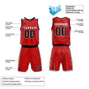 Uniforme de baloncesto personalizado rojo y negro con tu logotipo-nombre y número impresos