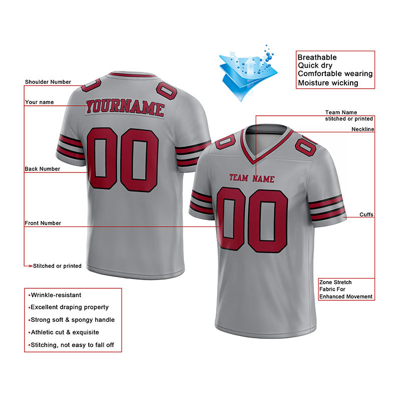 custom authentic football jersey gray red-black mesh