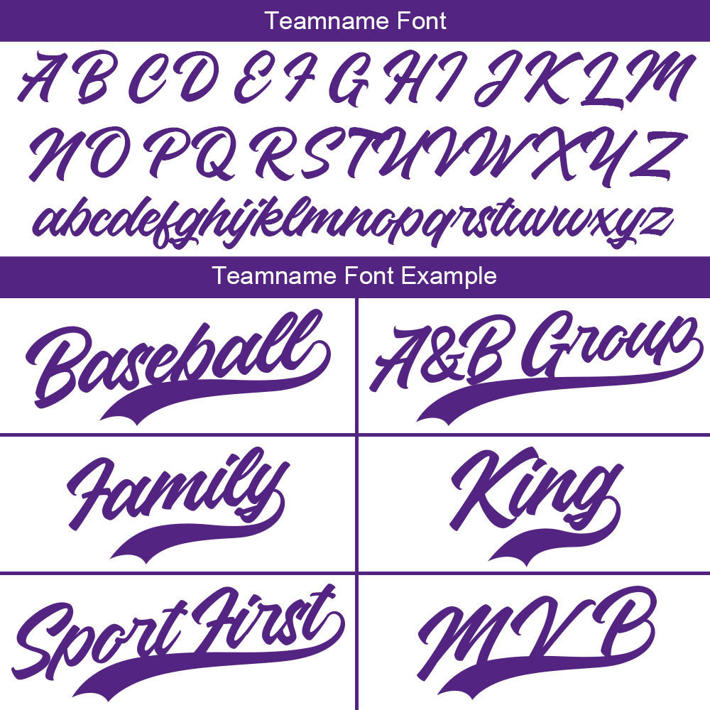 Camiseta de béisbol con dise?o personalizado estampado completo color morado y blanco