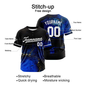 Camiseta de béisbol con dise?o personalizado estampado completo en negro y azul
